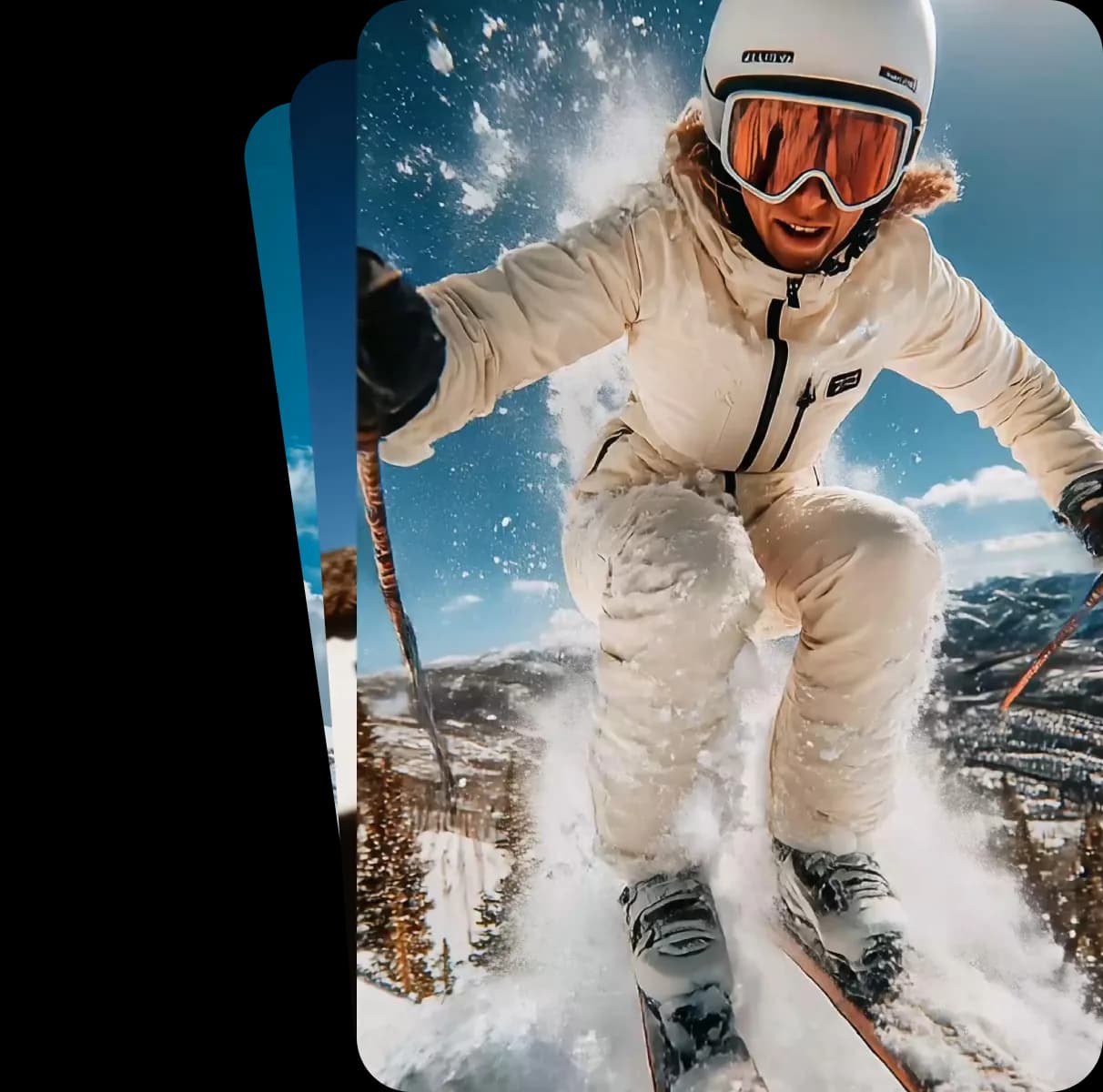 A traveller skiing down a snowy slope